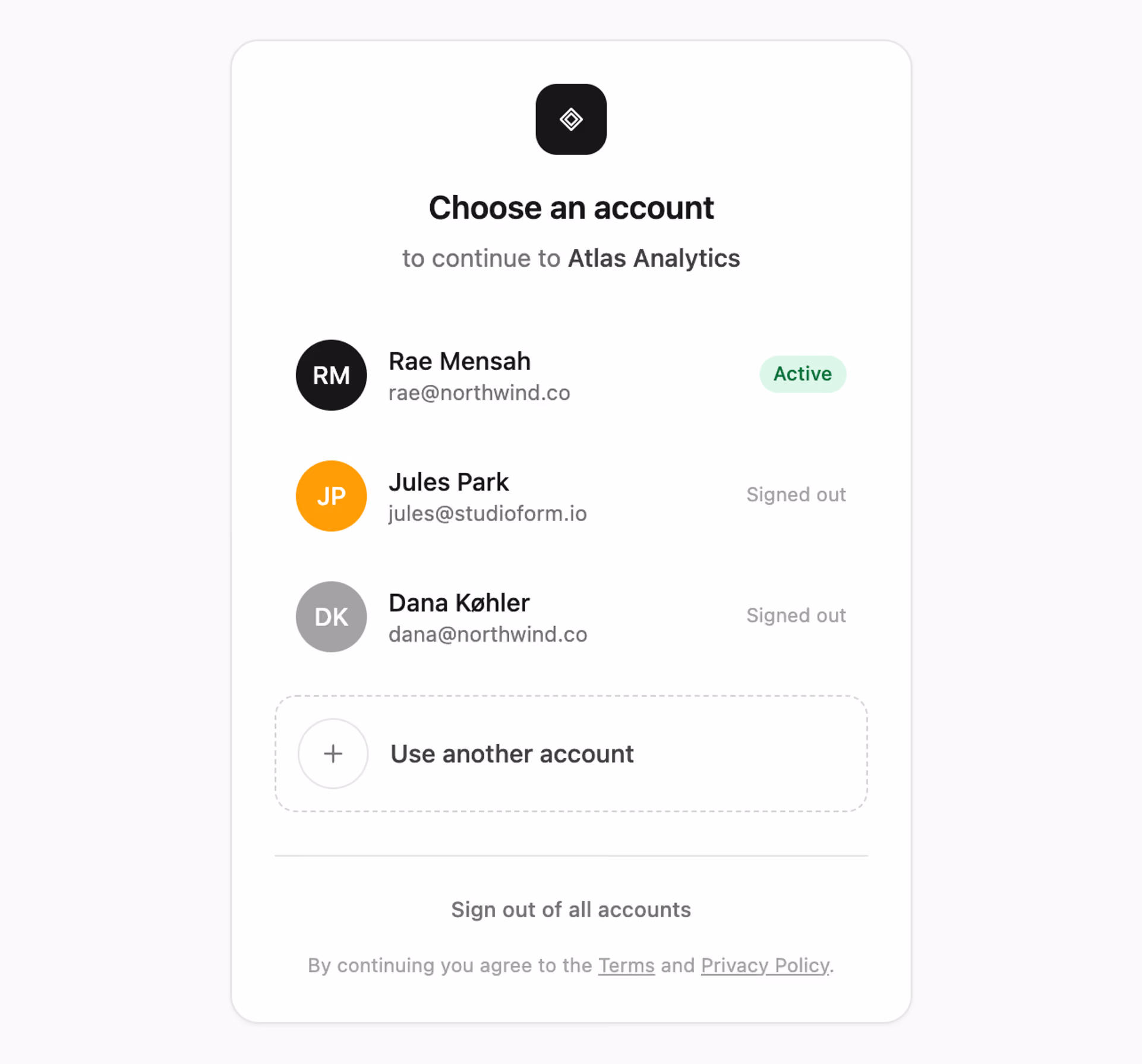 Podgląd: Account chooser