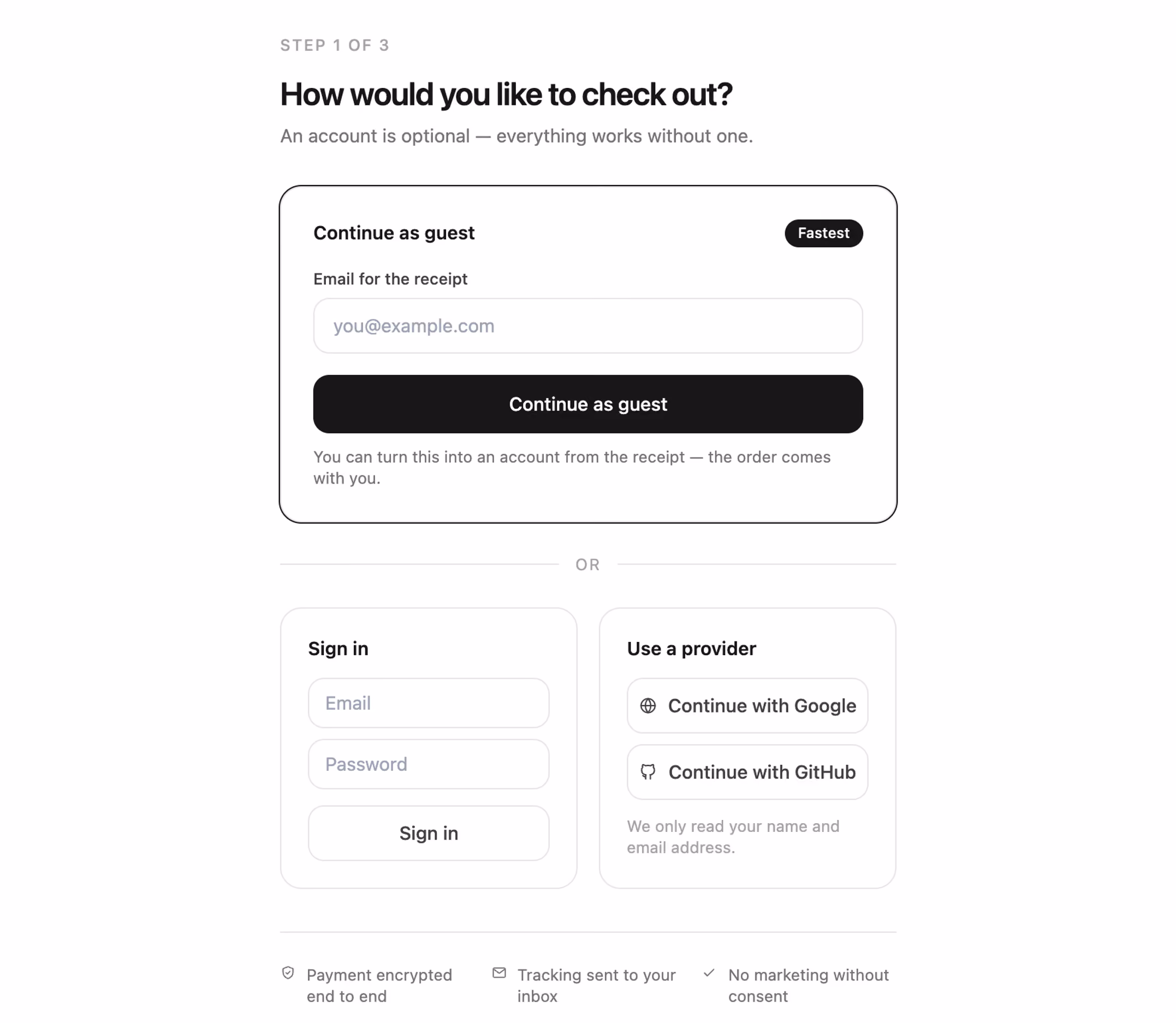 Podgląd: Guest or account checkout gate