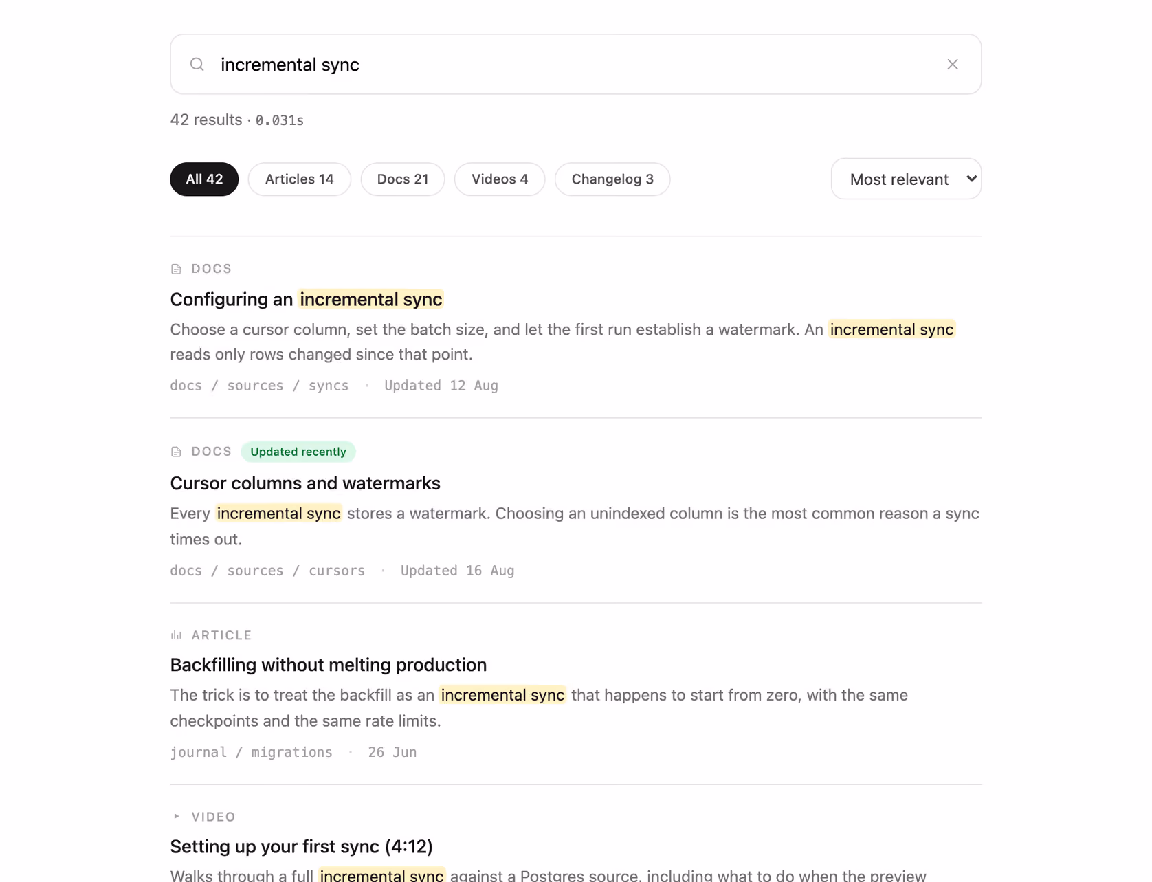 Podgląd: Content search results