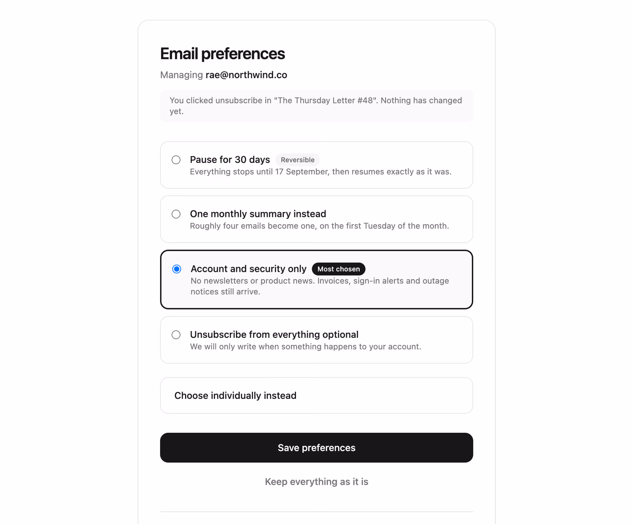 Podgląd: Email preferences page