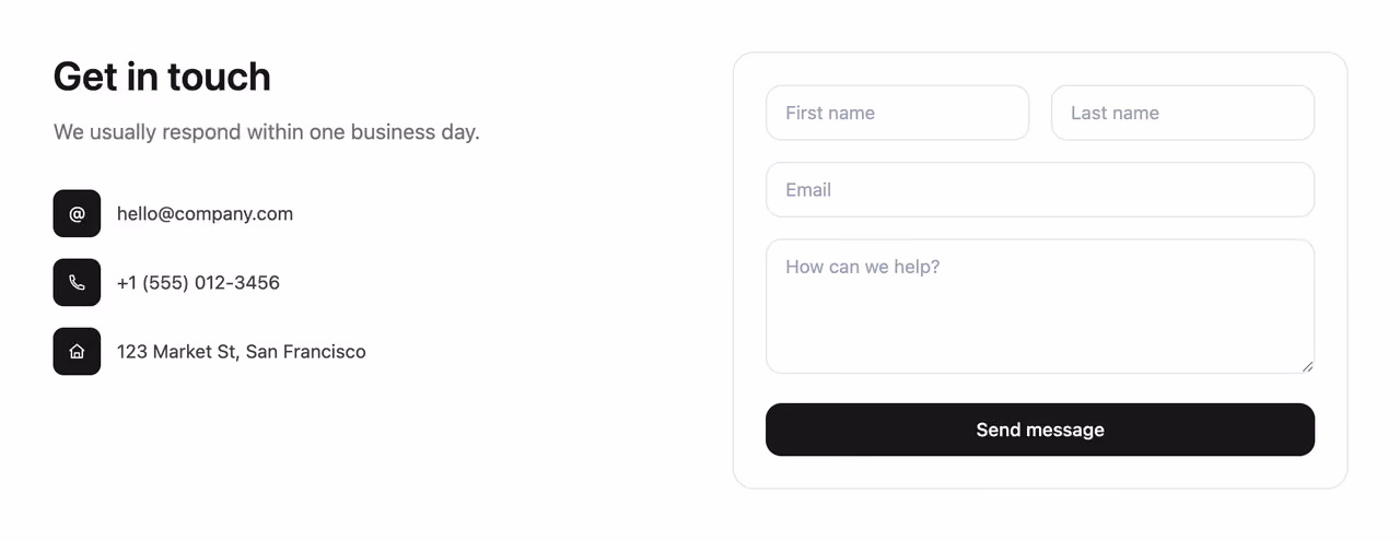 Podgląd: Split contact form