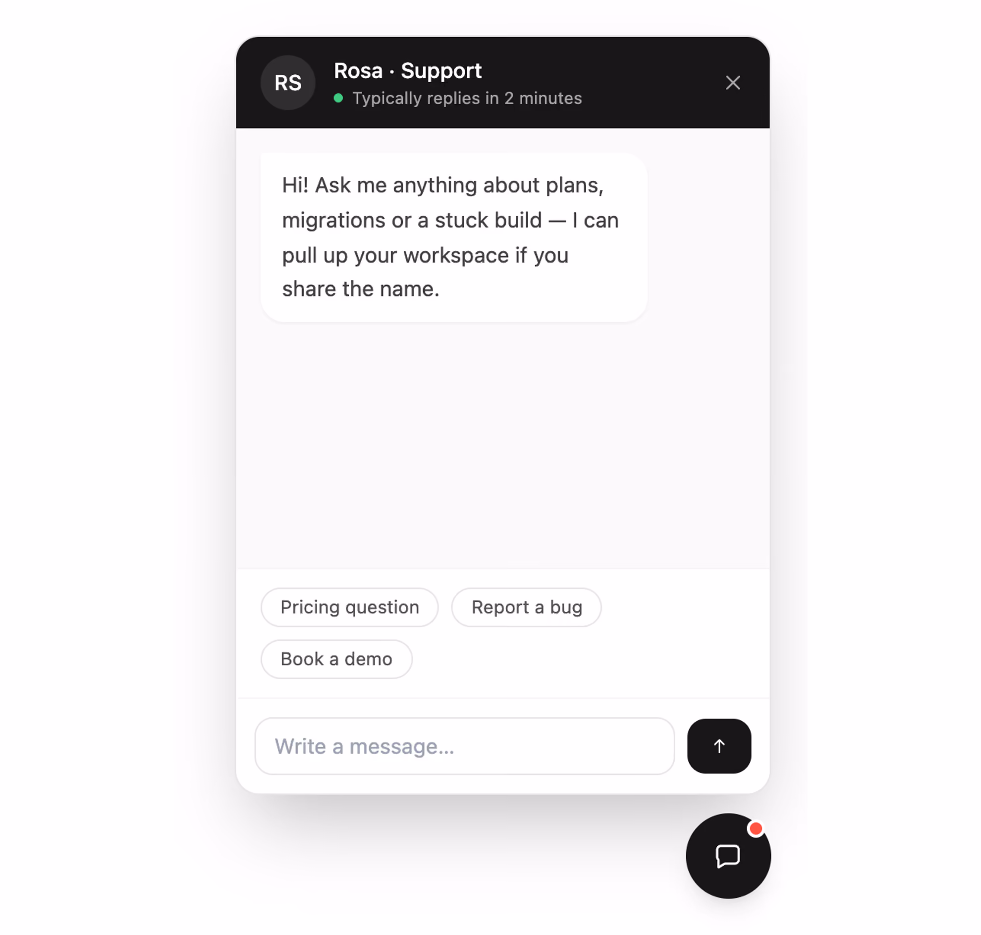 Podgląd: Support chat widget