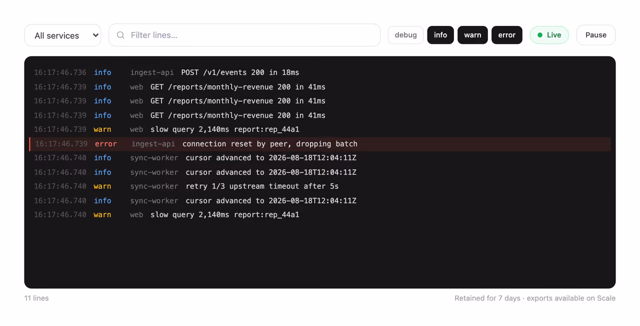 Podgląd: Log viewer with live tail