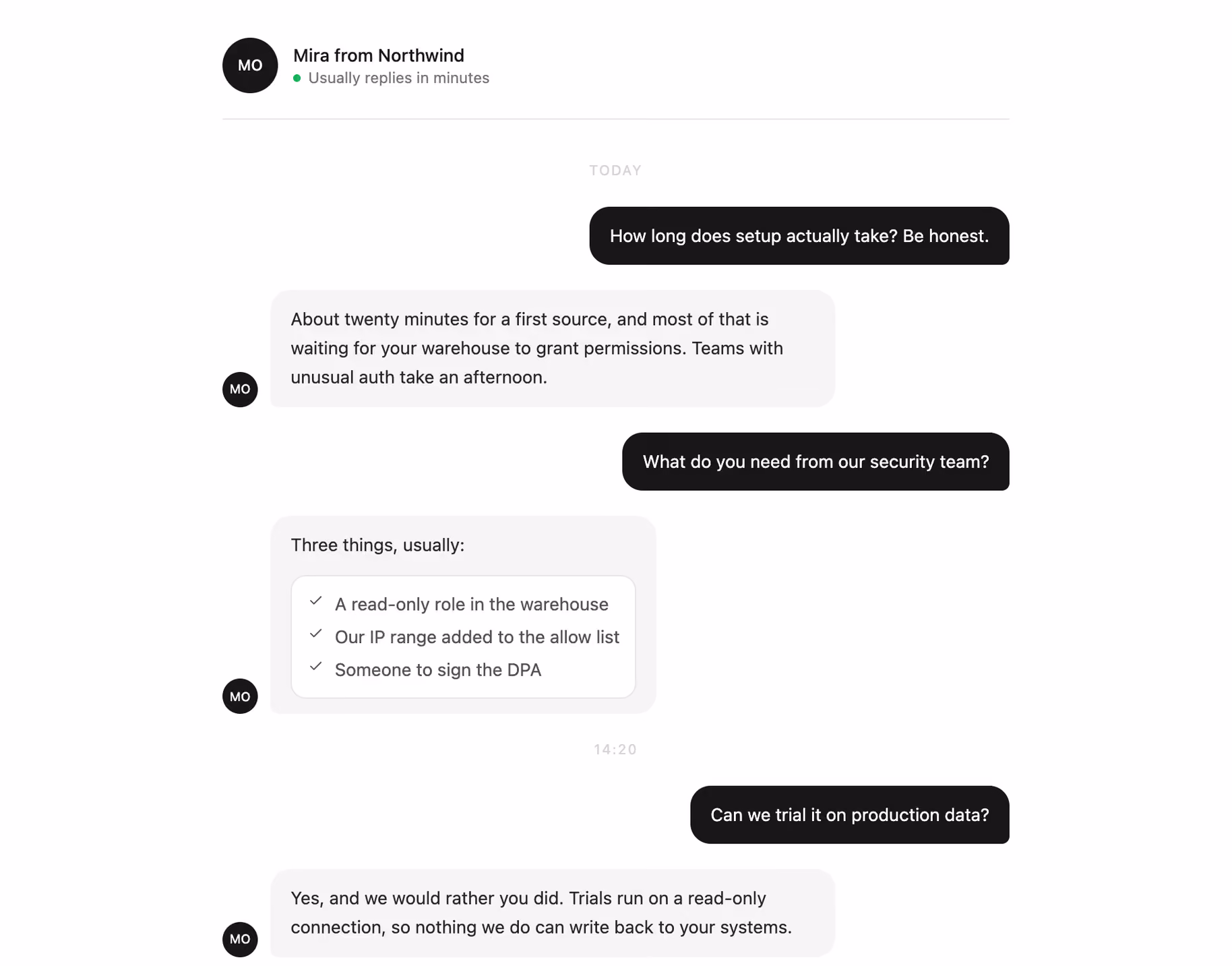 Podgląd: Conversational FAQ bubbles