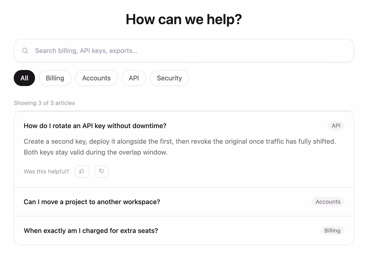 Podgląd: Searchable FAQ with filters