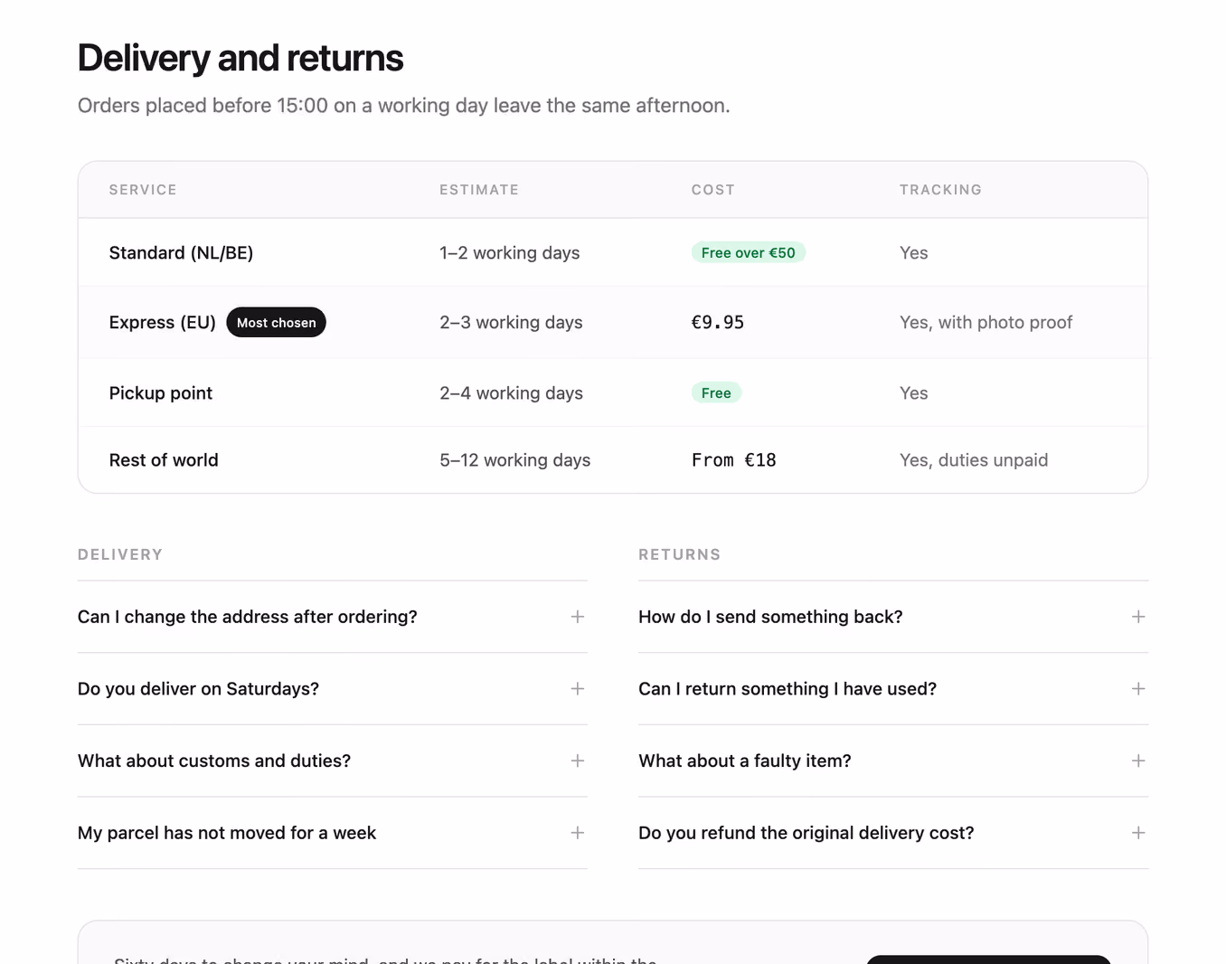 Podgląd: Shipping and returns FAQ