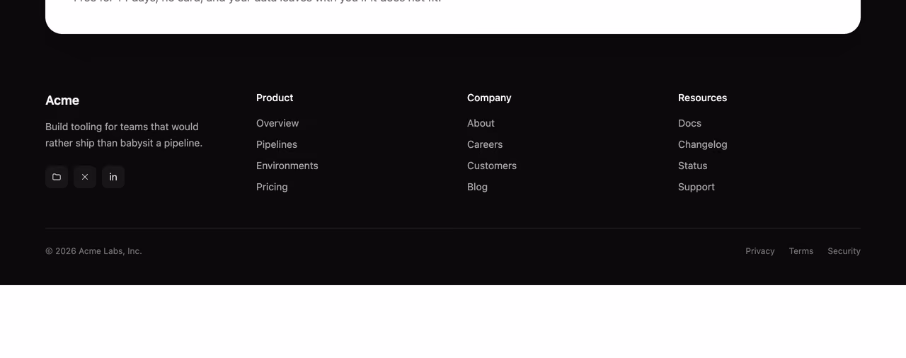 Podgląd: Footer with overlapping CTA card