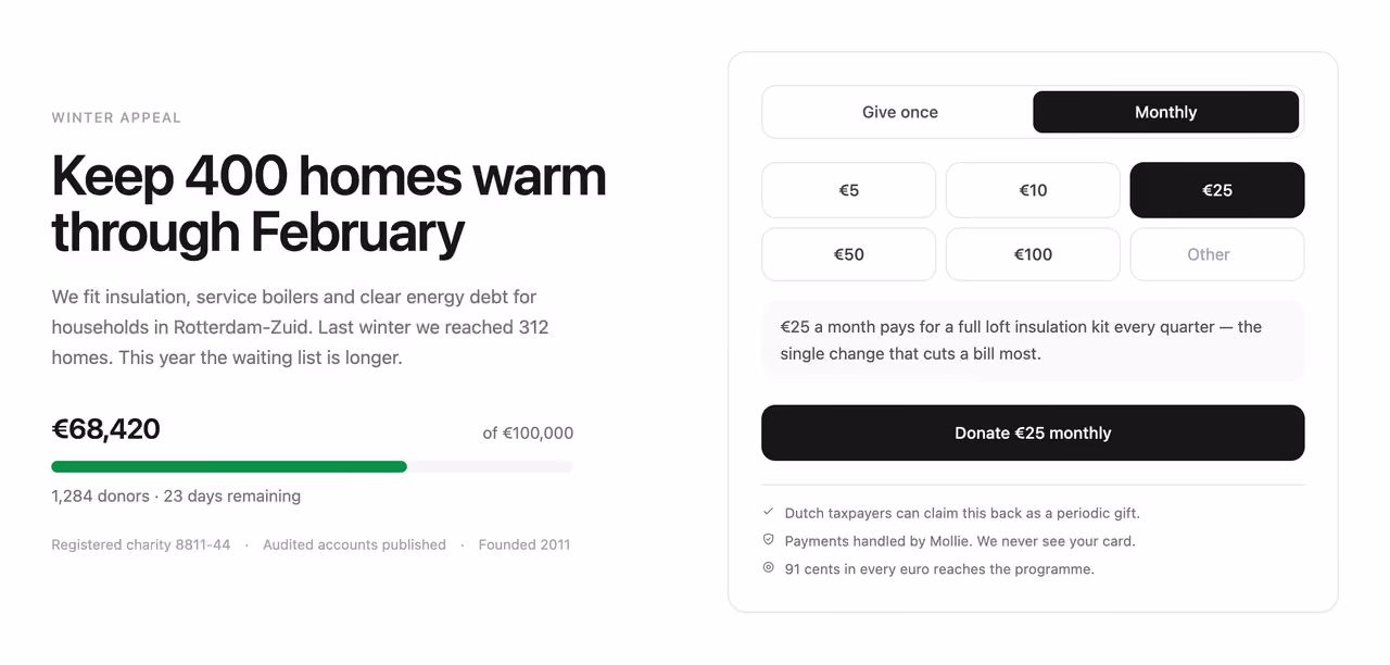 Podgląd: Donation hero with amount chips